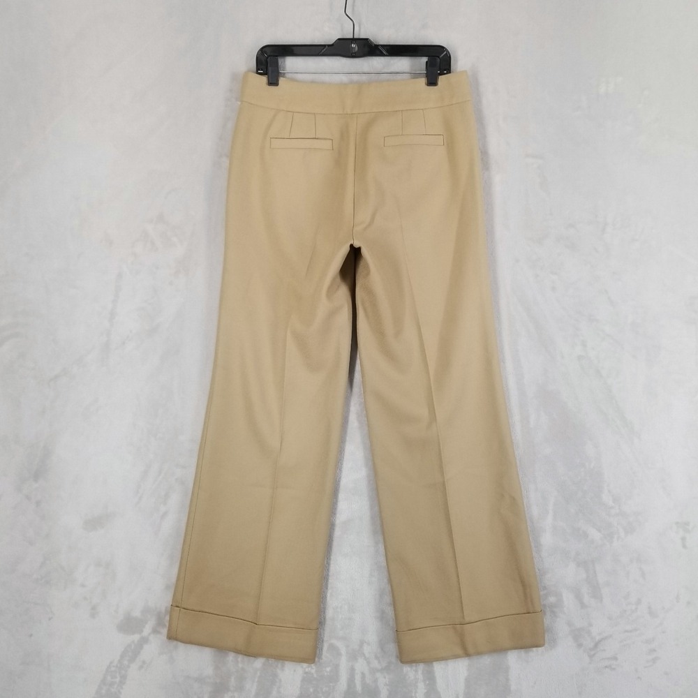 J Crew Pants Women 8 Tan Wool Wide Leg Cuff Favorite Fit Minimal Capsule Neutral - Picture 2 of 11
